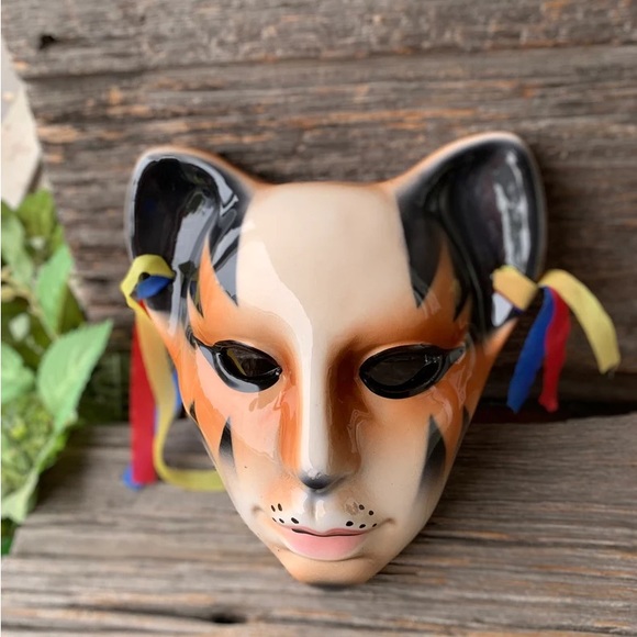 Vintage Yung Kee Cat Face mask Tiger wall hanging Decor Clowncore ceramic Vtg 🖤 - Picture 2 of 11